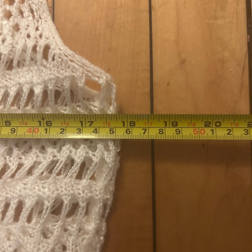 Sleeveless Cardigan Vest Size M Open Knit Crochet Fringe Cream Cottagecore Boho - Picture 3 of 6
